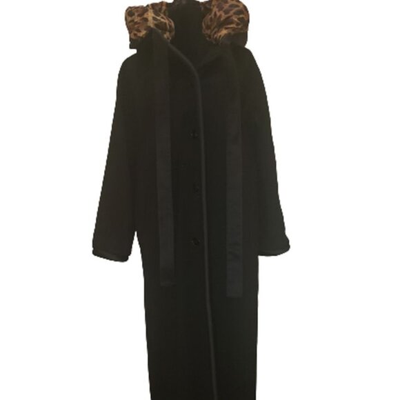 Authentic Luxury Designer Leopard Animal Print Hooded Hood Wool Warm Long Coat - Picture 12 of 12